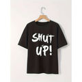 Baskılı Oversize Bisiklet Yaka T-shirt - Siyah