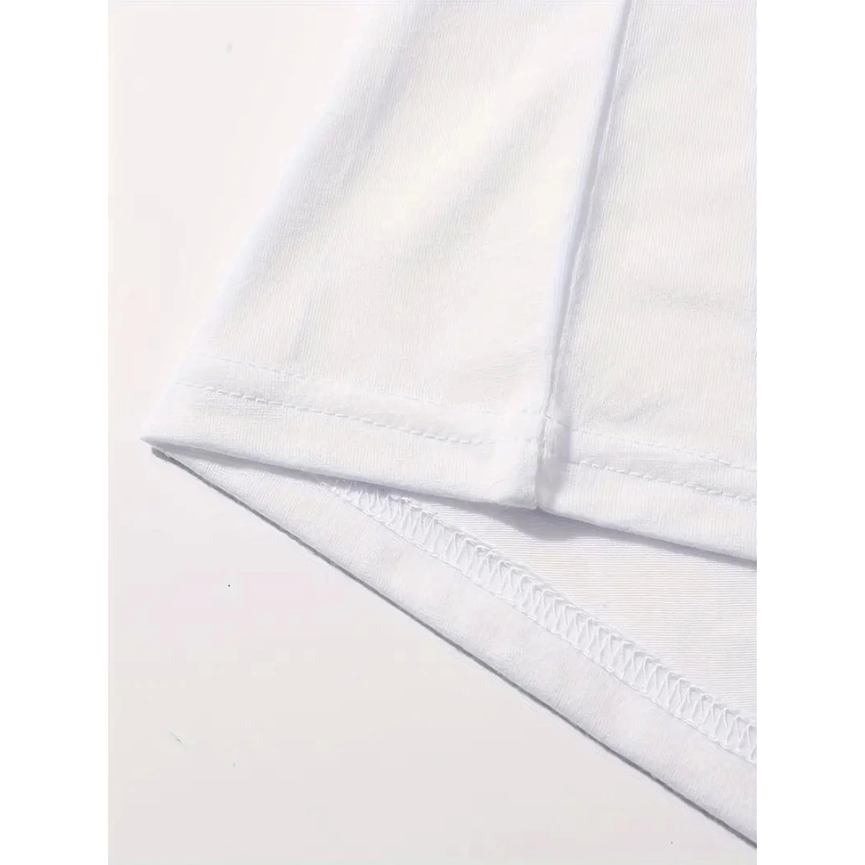 Baskılı Oversize Bisiklet Yaka T-shirt - Beyaz