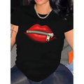 Baskılı Oversize Bisiklet Yaka T-shirt - Siyah