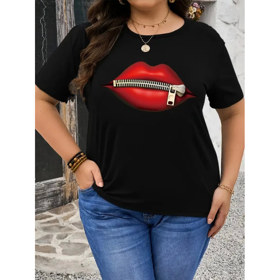 Baskılı Oversize Bisiklet Yaka T-shirt - Siyah