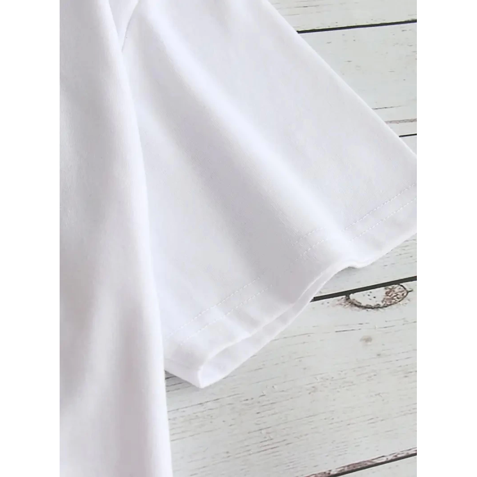 Baskılı Oversize Bisiklet Yaka T-shirt - Beyaz