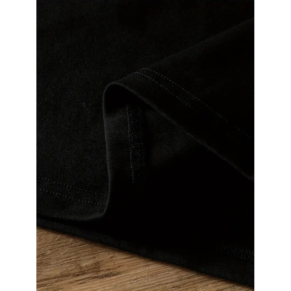 Baskılı Oversize Bisiklet Yaka T-shirt - Siyah