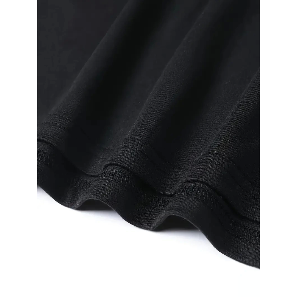 Baskılı Oversize Bisiklet Yaka T-shirt - Siyah