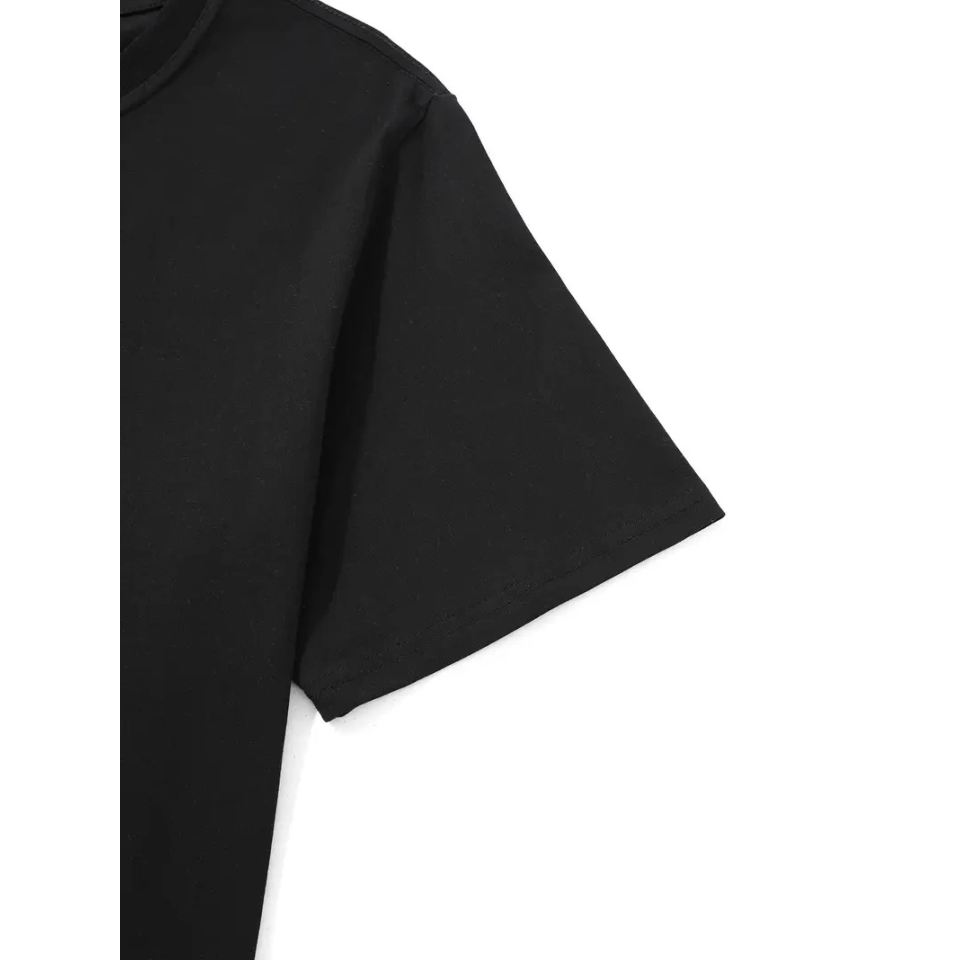 Baskılı Oversize Bisiklet Yaka T-shirt - Siyah