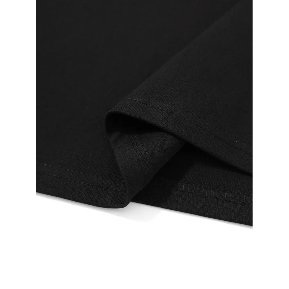 Baskılı Oversize Bisiklet Yaka T-shirt - Siyah