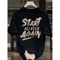 Baskılı Oversize Bisiklet Yaka T-shirt - Siyah