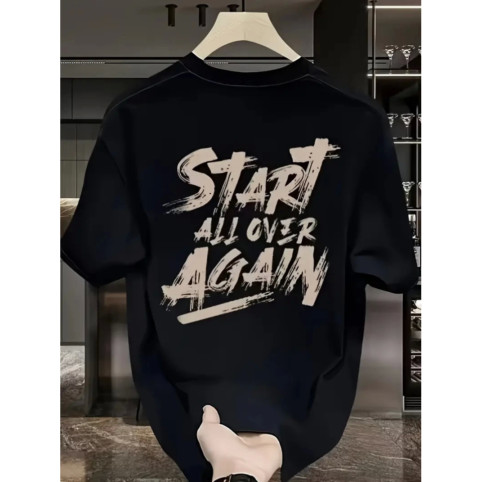 Baskılı Oversize Bisiklet Yaka T-shirt - Siyah