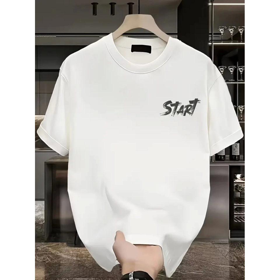 Baskılı Oversize Bisiklet Yaka T-shirt - Beyaz