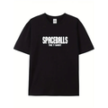 Baskılı Oversize Bisiklet Yaka T-shirt - Siyah