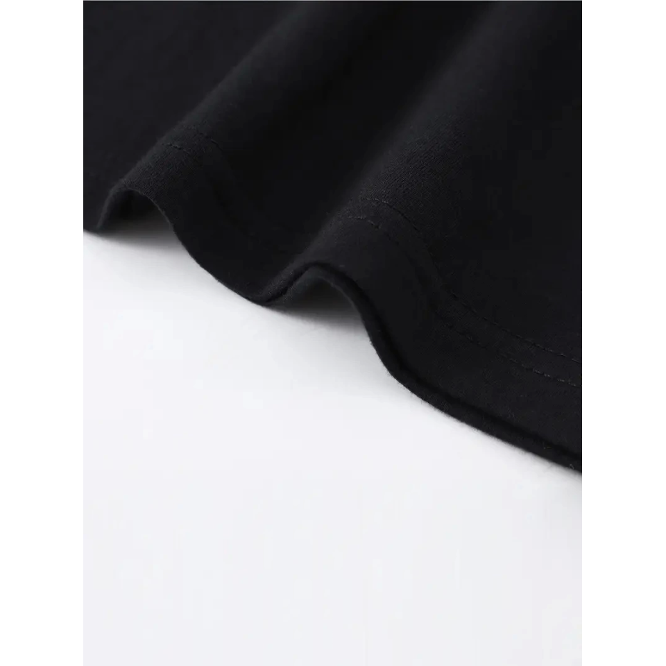 Baskılı Oversize Bisiklet Yaka T-shirt - Siyah
