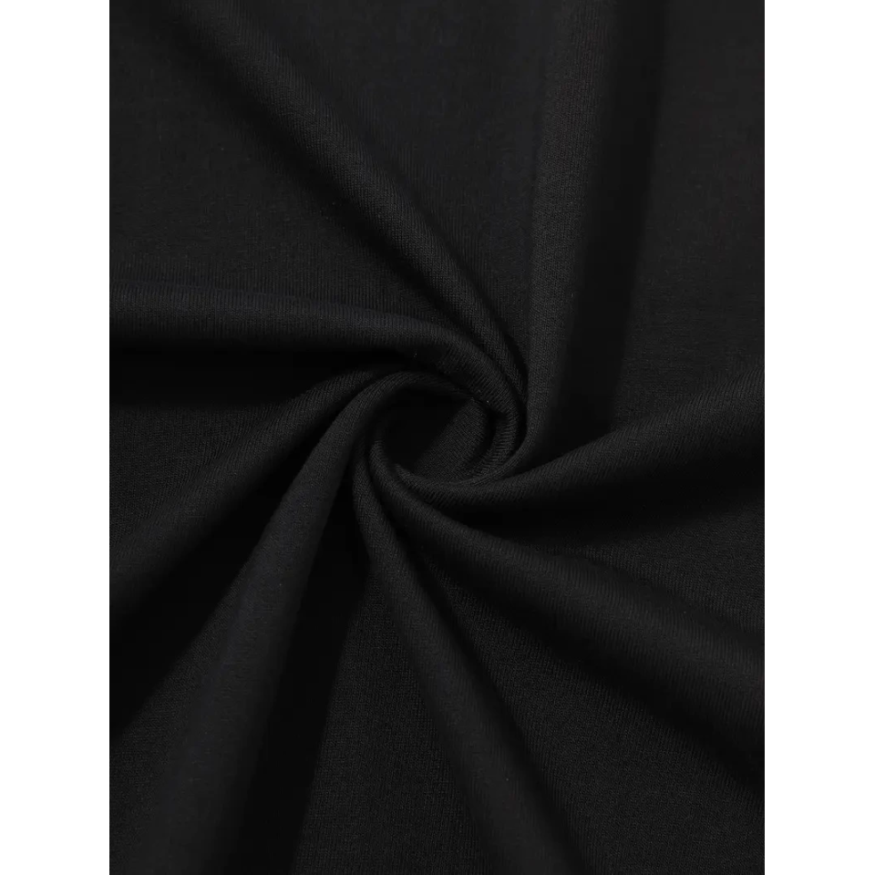 Baskılı Oversize Bisiklet Yaka T-shirt - Siyah