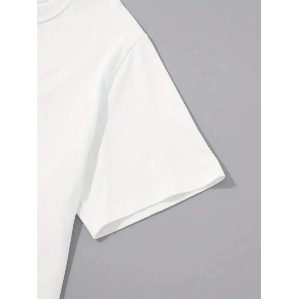 Baskılı Oversize Bisiklet Yaka T-shirt - Beyaz