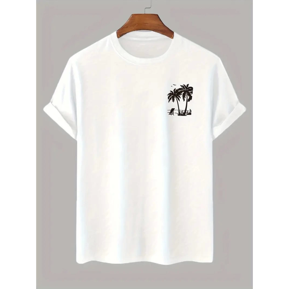 Baskılı Oversize Bisiklet Yaka T-shirt - Beyaz