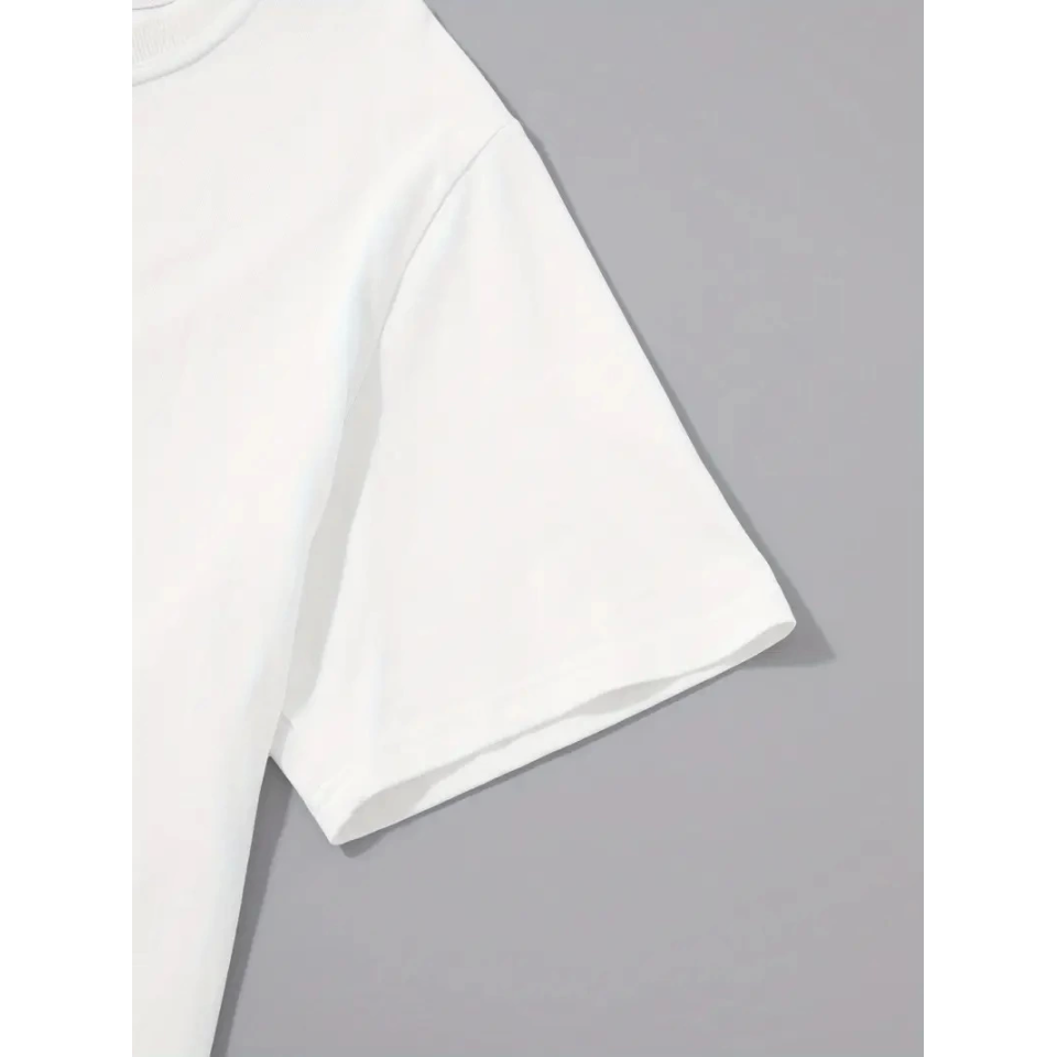Baskılı Oversize Bisiklet Yaka T-shirt - Beyaz