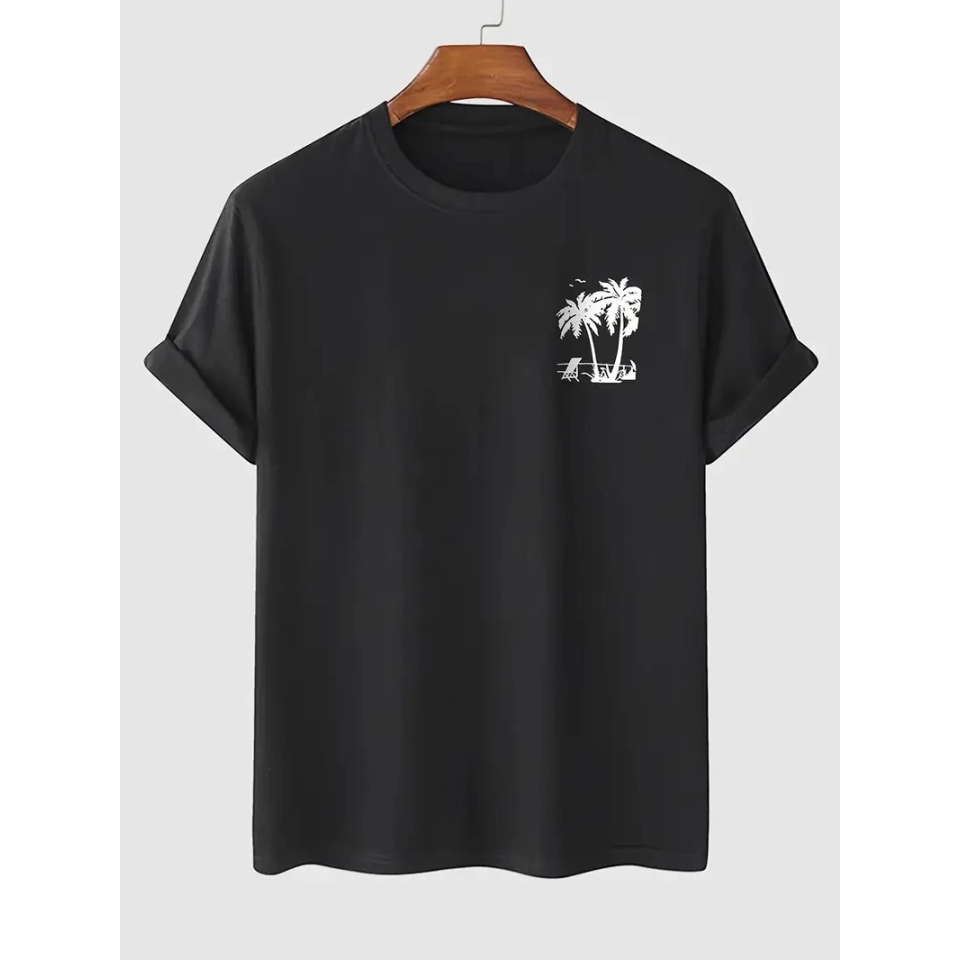 Baskılı Oversize Bisiklet Yaka T-shirt - Siyah