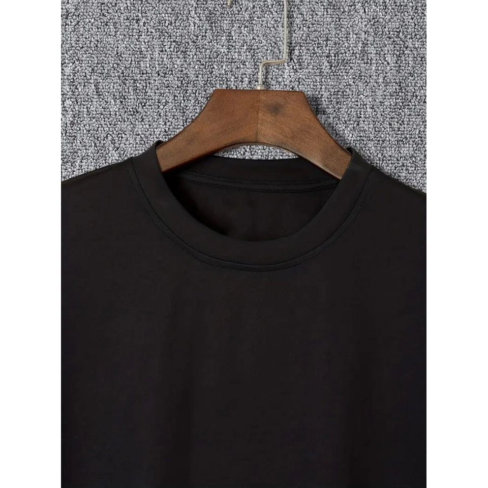 Baskılı Oversize Bisiklet Yaka T-shirt - Siyah