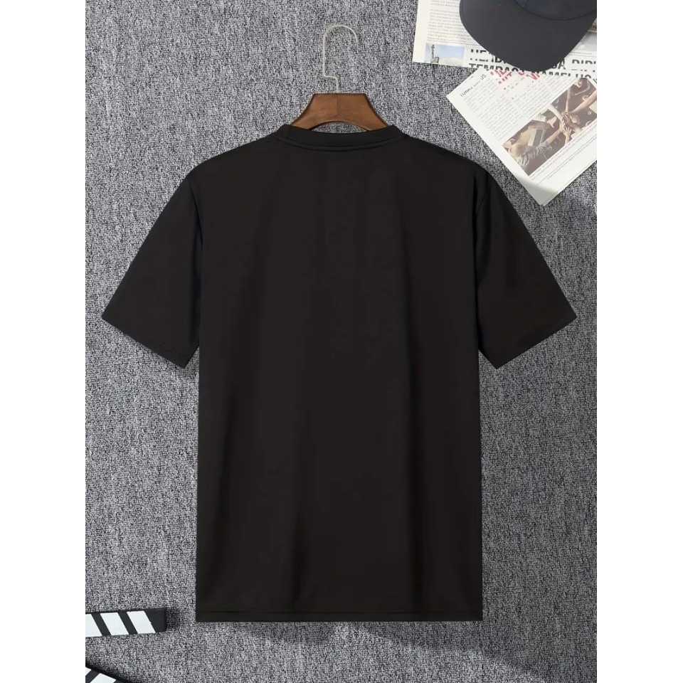 Baskılı Oversize Bisiklet Yaka T-shirt - Siyah
