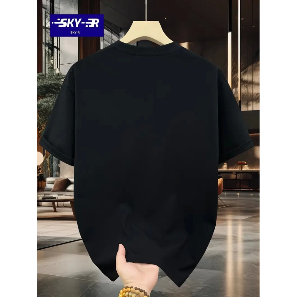 Baskılı Oversize Bisiklet Yaka T-shirt - Siyah