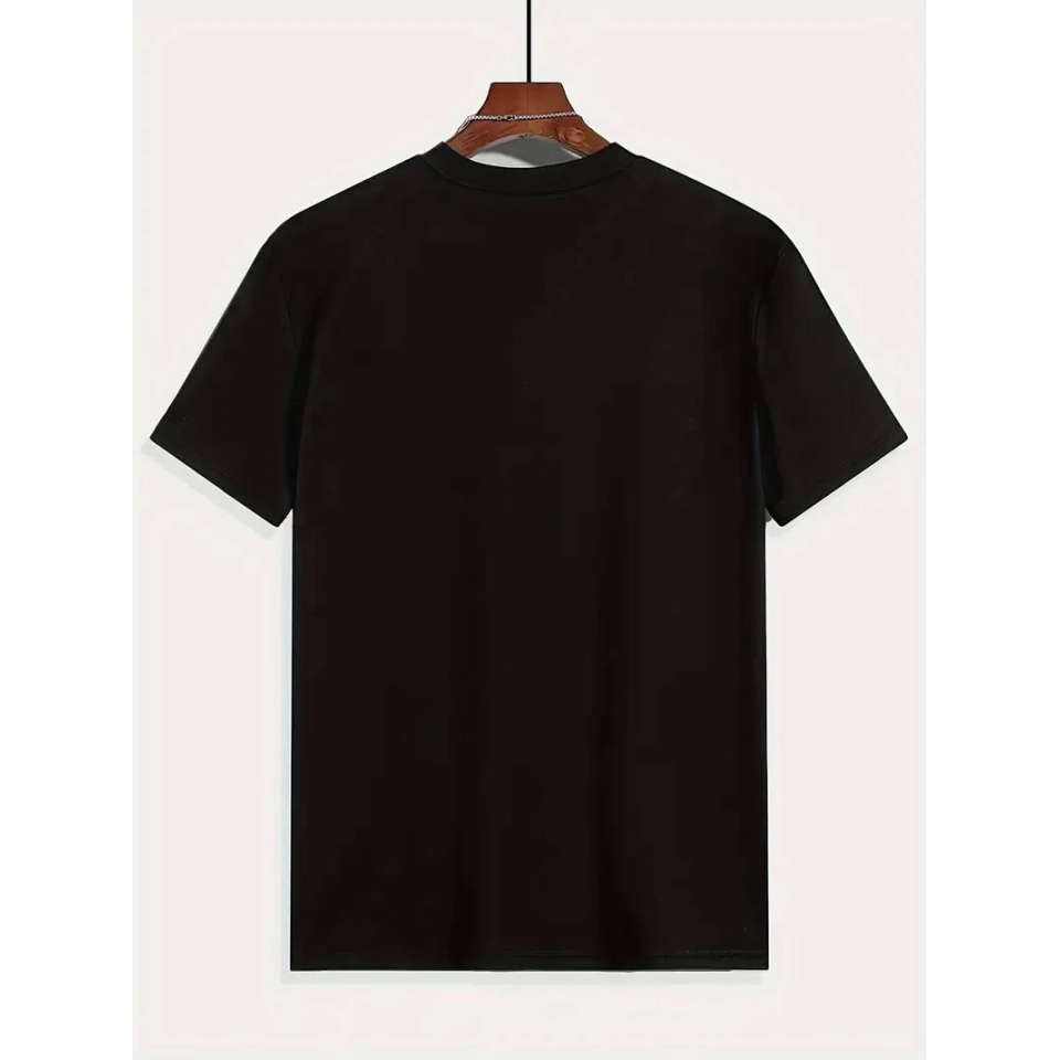 Baskılı Oversize Bisiklet Yaka T-shirt - Siyah