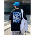 Baskılı Oversize Bisiklet Yaka T-shirt - Siyah
