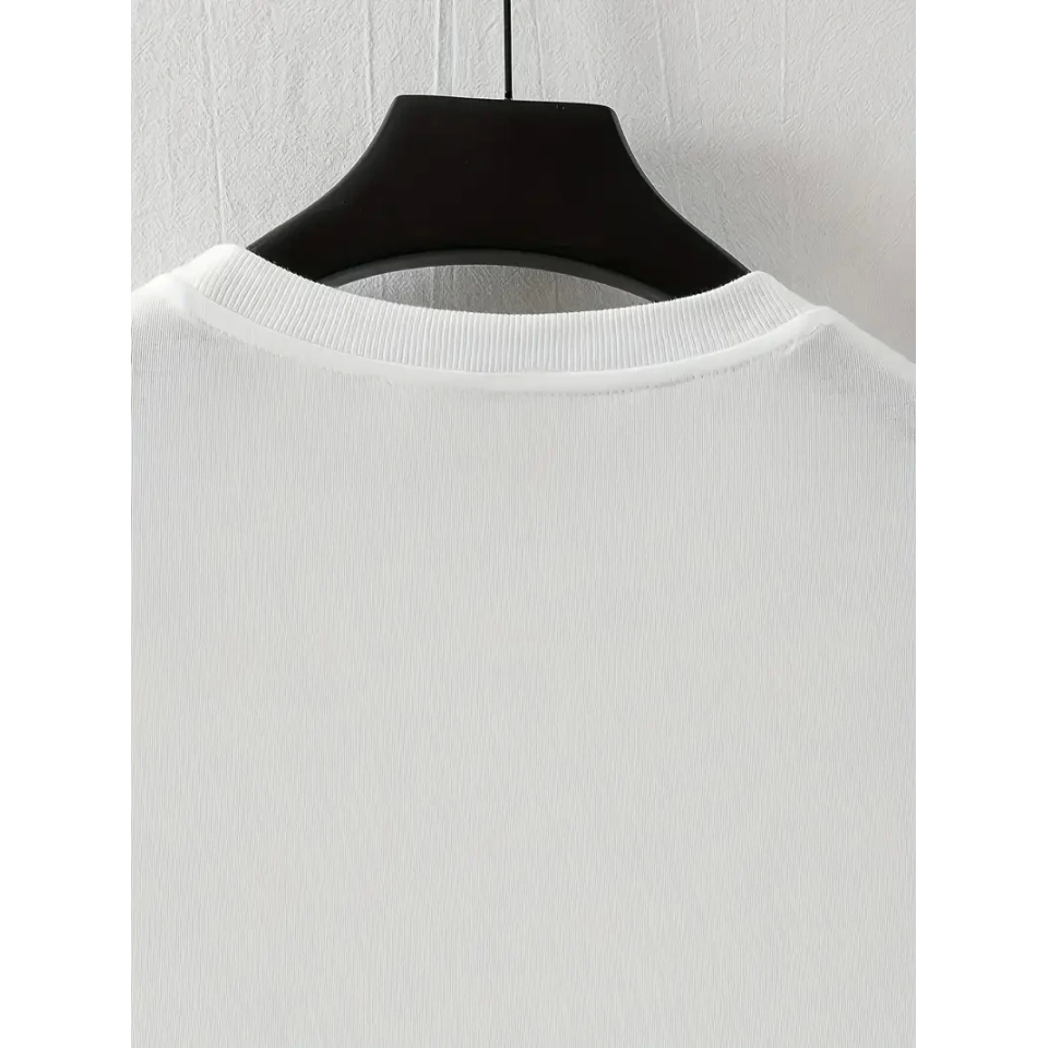 Baskılı Oversize Bisiklet Yaka T-shirt - Beyaz