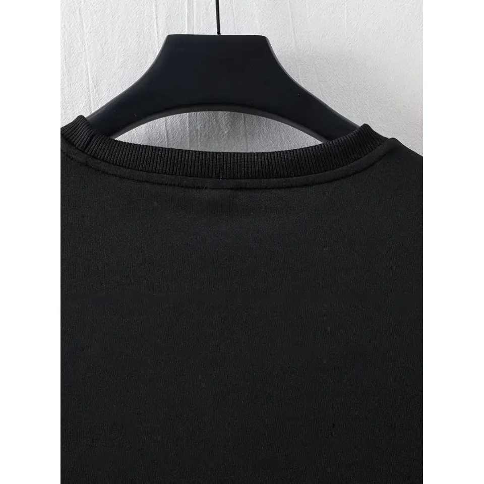 Baskılı Oversize Bisiklet Yaka T-shirt - Siyah