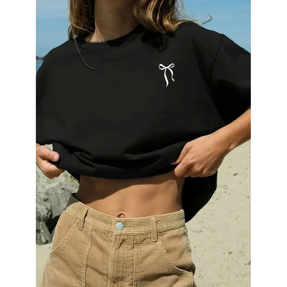 Fiyonk Baskılı Siyah Oversize Unisex T-shirt- Siyah