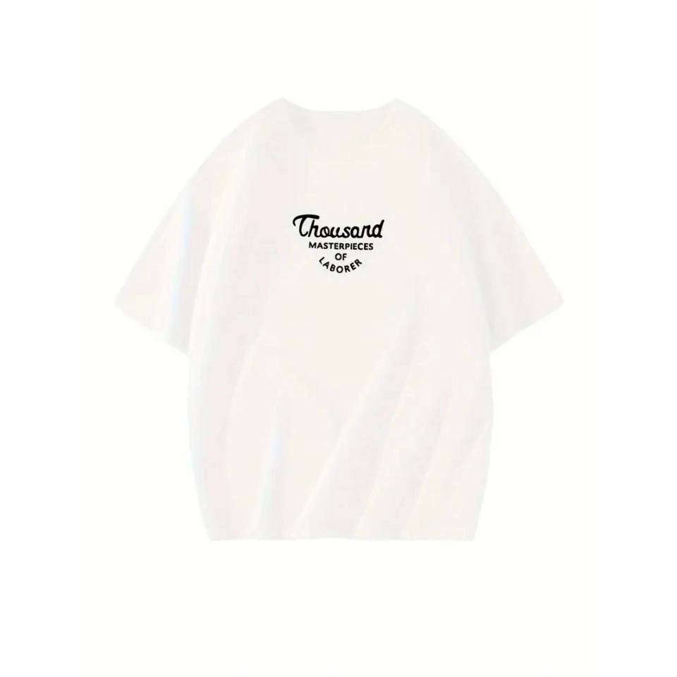 Thousand Baskılı Oversize Bisiklet Yaka T-shirt - Beyaz