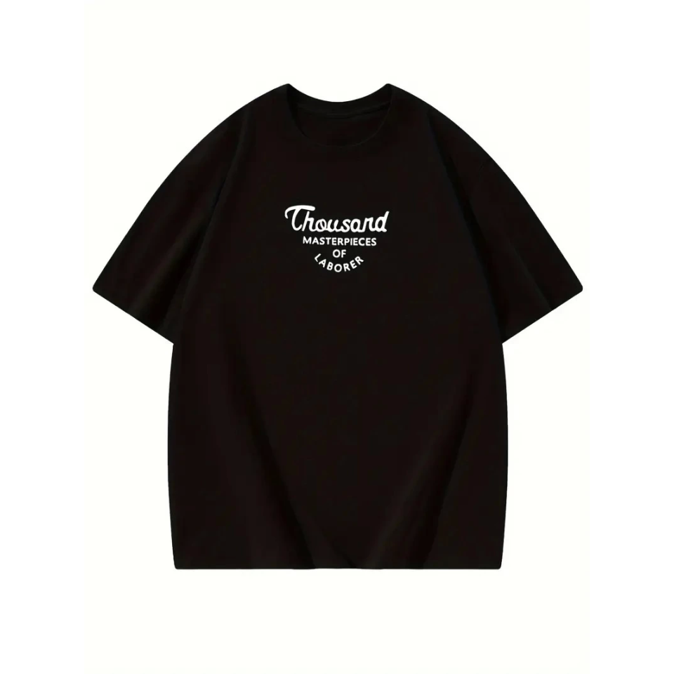 Thousand Baskılı Oversize Bisiklet Yaka T-shirt - Siyah