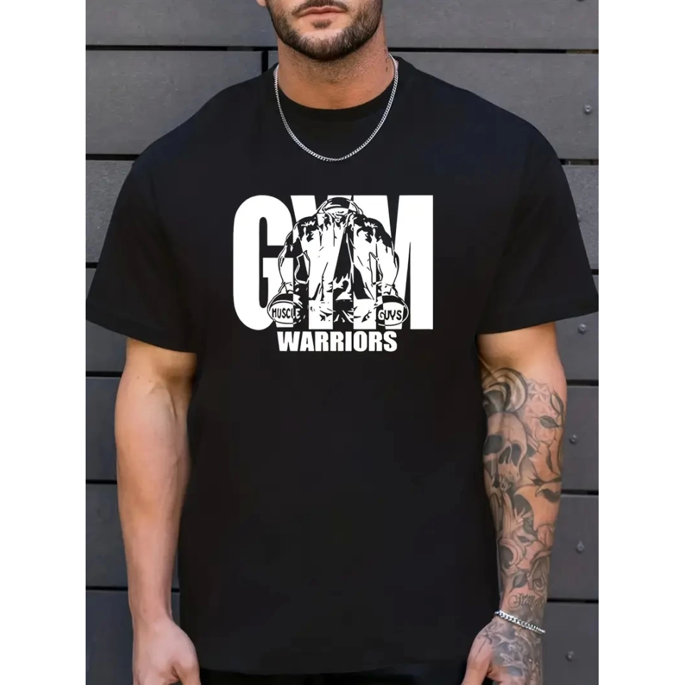 Sporda Günlük Hayata Giyilebilir GYM Baskılı Oversize Bisiklet Yaka Erkek T-shirt - Siyah