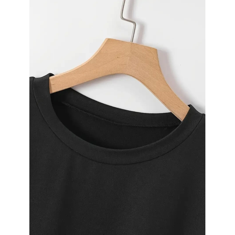 New York Baskılı Oversize Bisiklet Yaka T-shirt - Siyah
