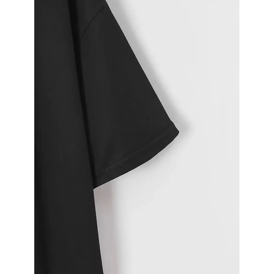 New York Baskılı Oversize Bisiklet Yaka T-shirt - Siyah