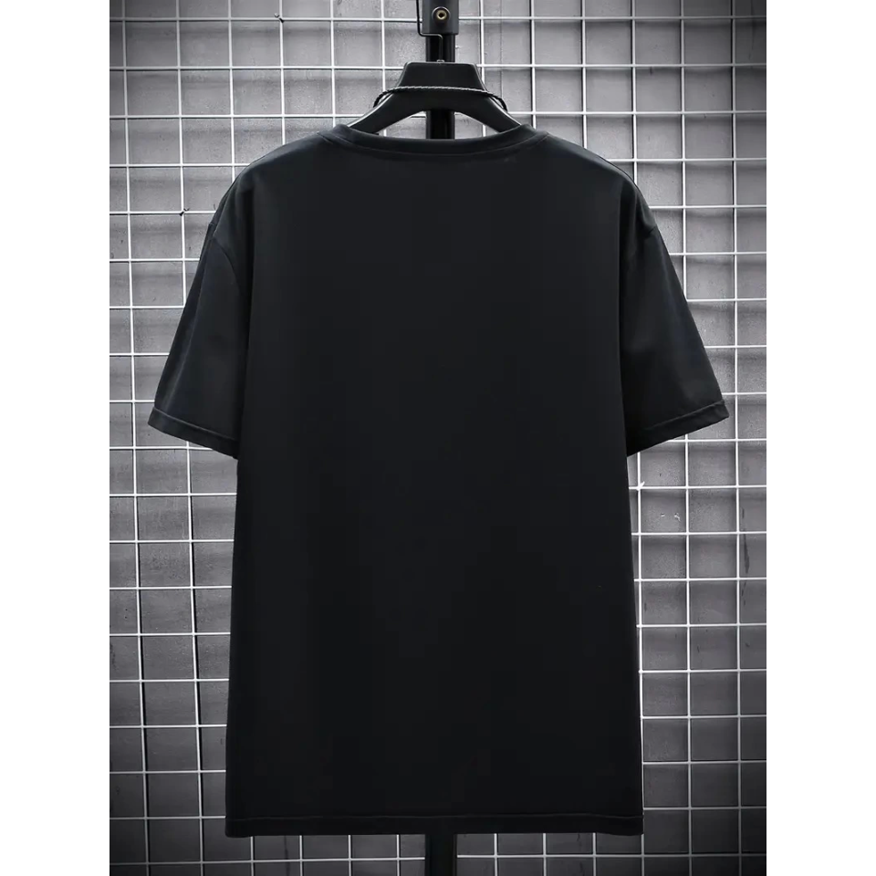 Baskılı Oversize Bisiklet Yaka T-shirt - Siyah