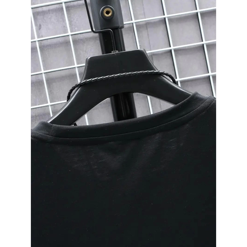 Baskılı Oversize Bisiklet Yaka T-shirt - Siyah