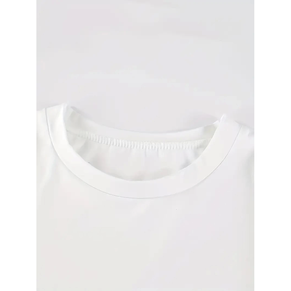 Baskılı Oversize Bisiklet Yaka T-shirt - Beyaz