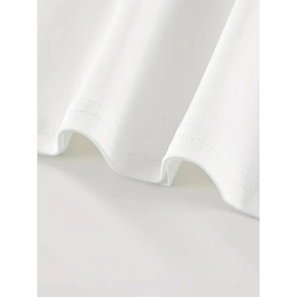 Baskılı Oversize Bisiklet Yaka T-shirt - Beyaz