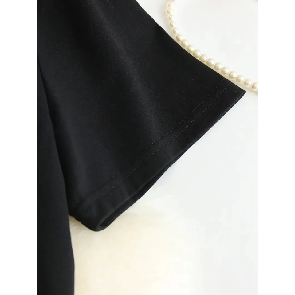 Baskılı Oversize Bisiklet Yaka T-shirt - Siyah