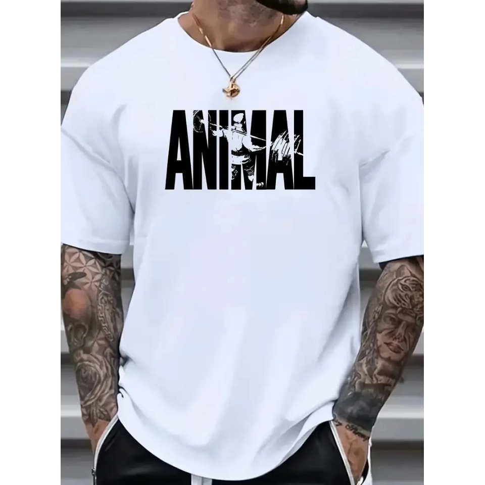 Baskılı Oversize Bisiklet Yaka T-shirt - Beyaz