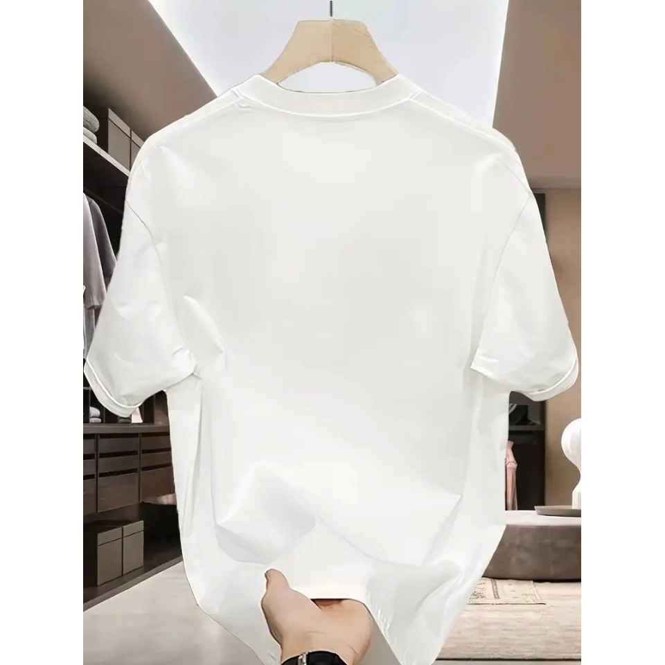 Baskılı Oversize Bisiklet Yaka T-shirt - Beyaz