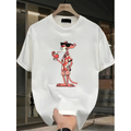 Baskılı Oversize Bisiklet Yaka T-shirt - Beyaz