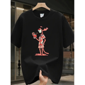 Baskılı Oversize Bisiklet Yaka T-shirt - Siyah