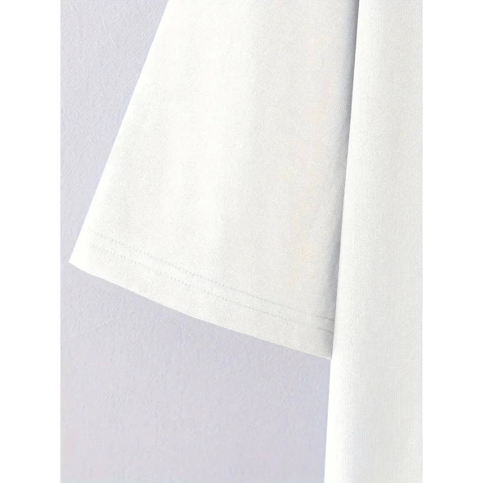 Baskılı Oversize Bisiklet Yaka T-shirt - Beyaz