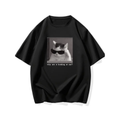 Baskılı Oversize Bisiklet Yaka T-shirt - Siyah