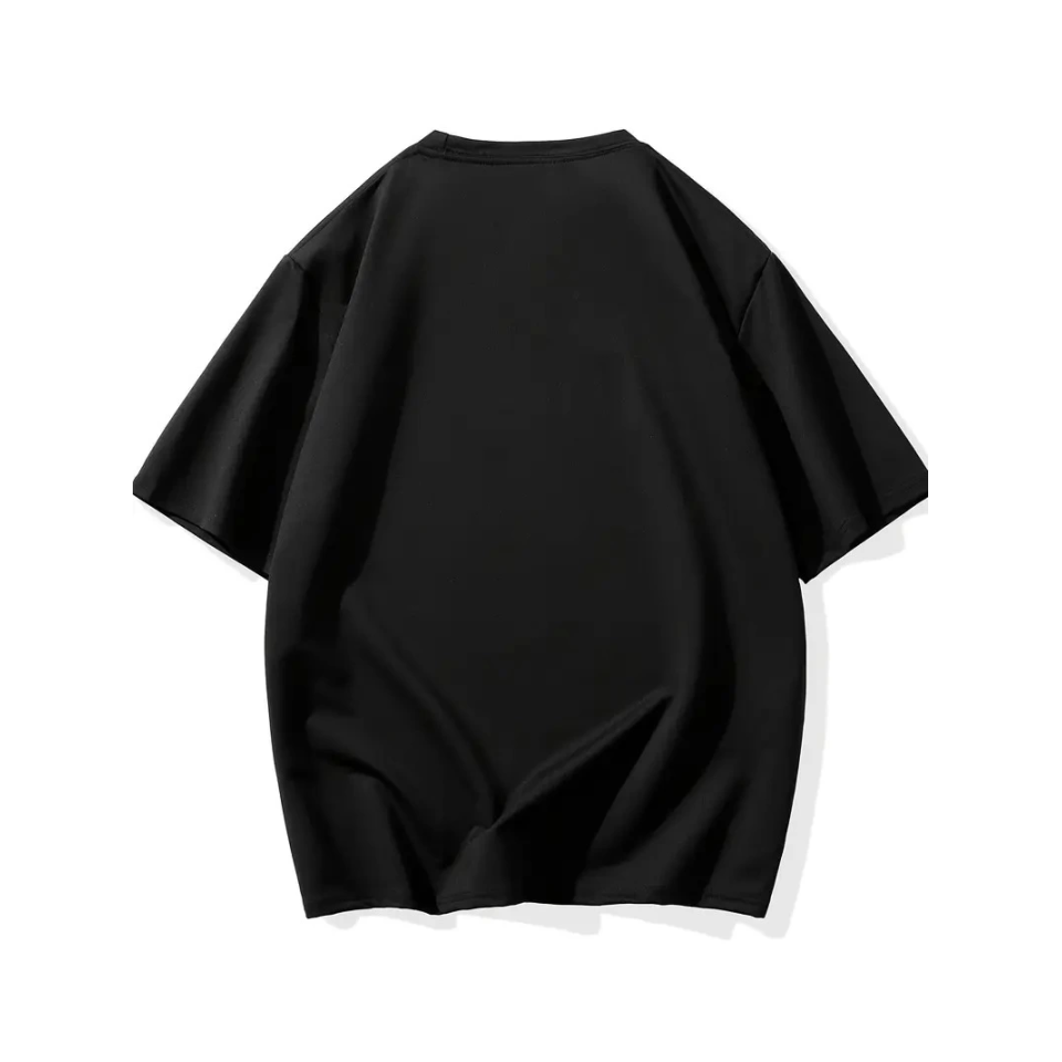 Baskılı Oversize Bisiklet Yaka T-shirt - Siyah
