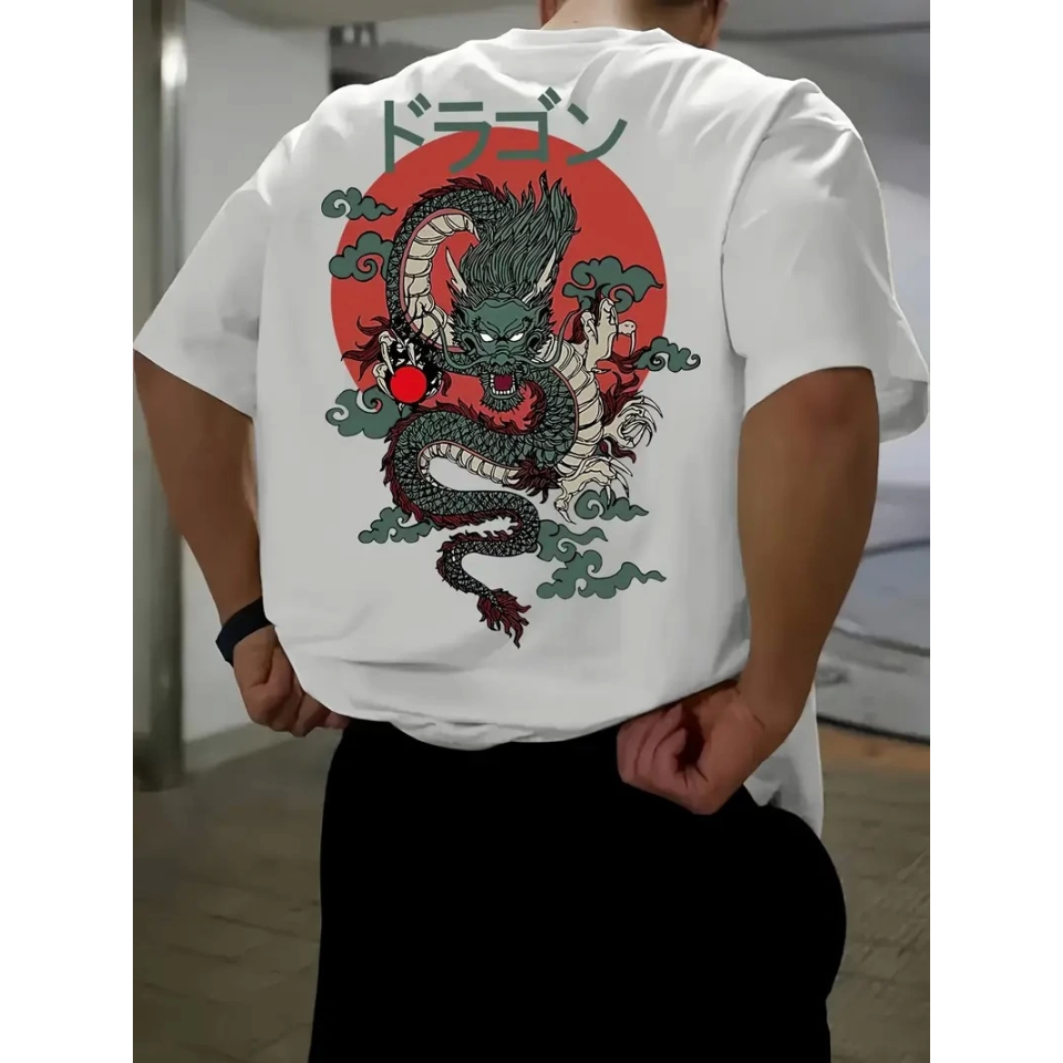 Baskılı Oversize Bisiklet Yaka T-shirt - Beyaz
