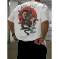 Baskılı Oversize Bisiklet Yaka T-shirt - Beyaz