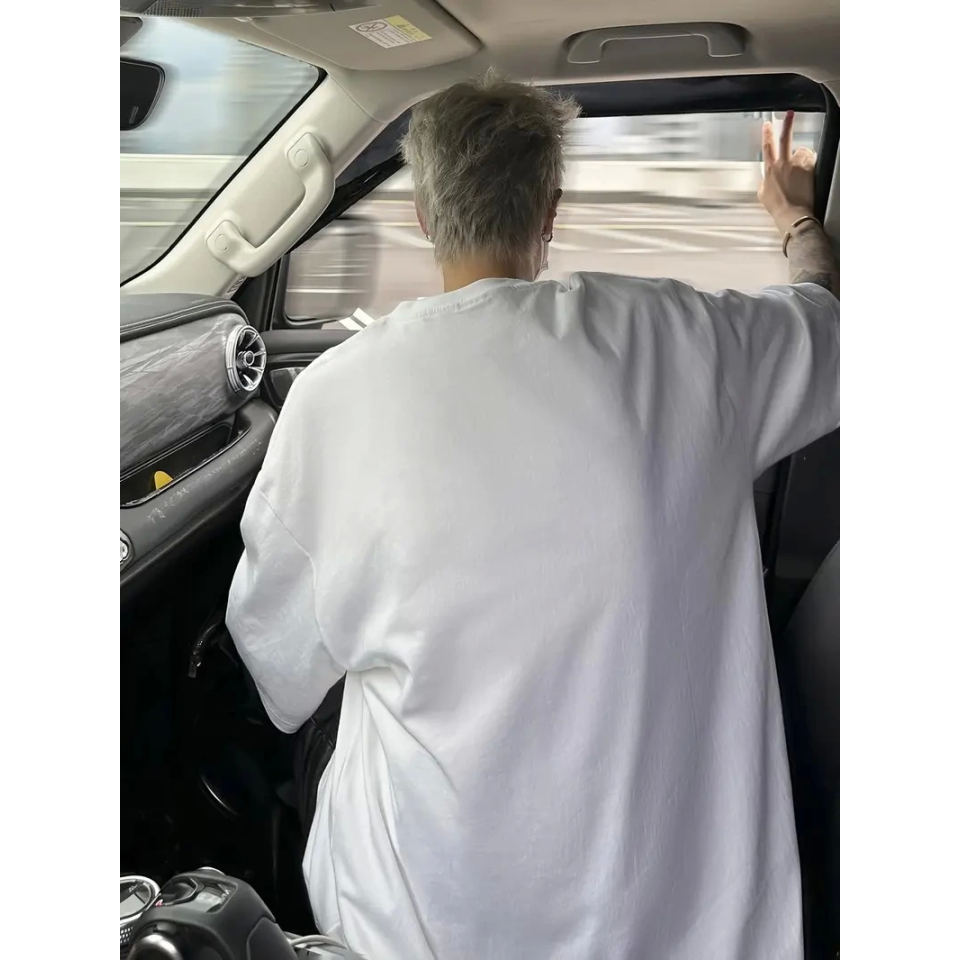 Baskılı Oversize Bisiklet Yaka T-shirt - Beyaz