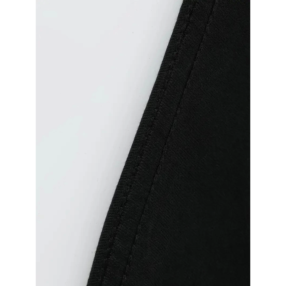 Baskılı Oversize Bisiklet Yaka T-shirt - Siyah