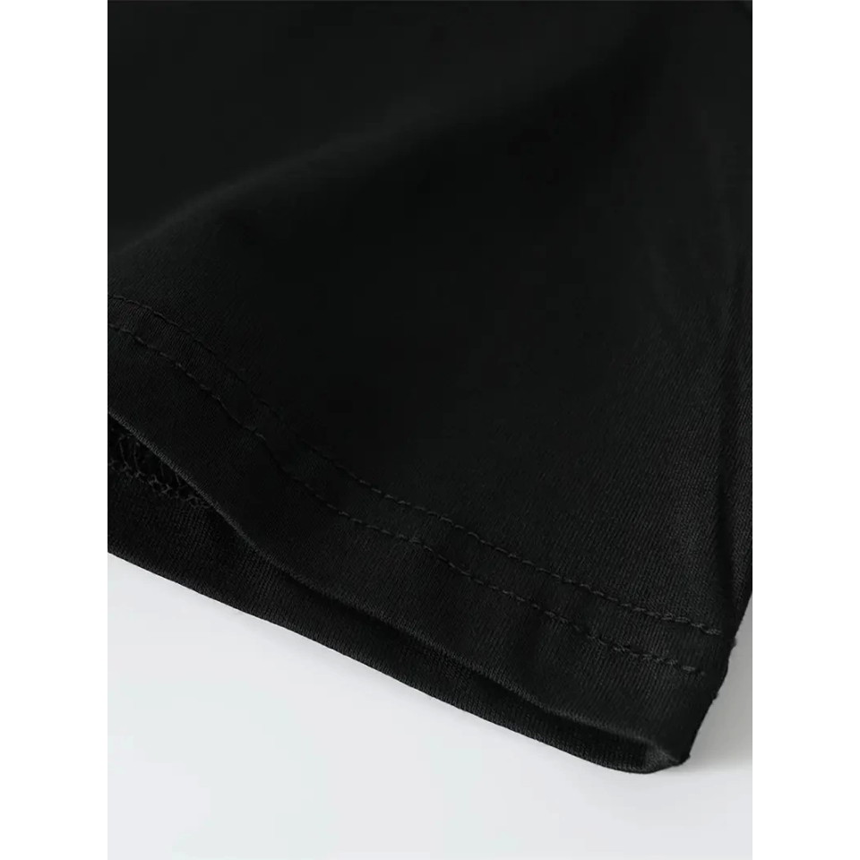 Baskılı Oversize Bisiklet Yaka T-shirt - Siyah