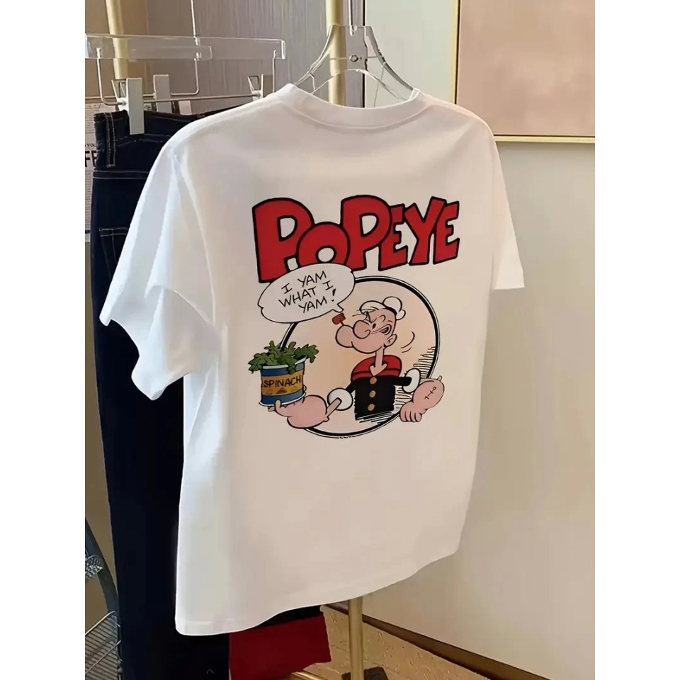 Baskılı Oversize Bisiklet Yaka T-shirt - Beyaz